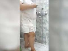 Desi Bbw Chubby Bath Show White See-through Top